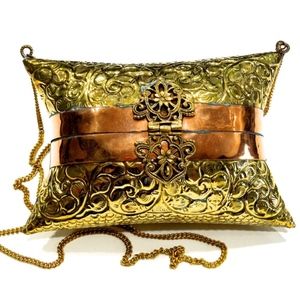 VTG 70's Rare Ornate Brass Copper Pillow Purse
